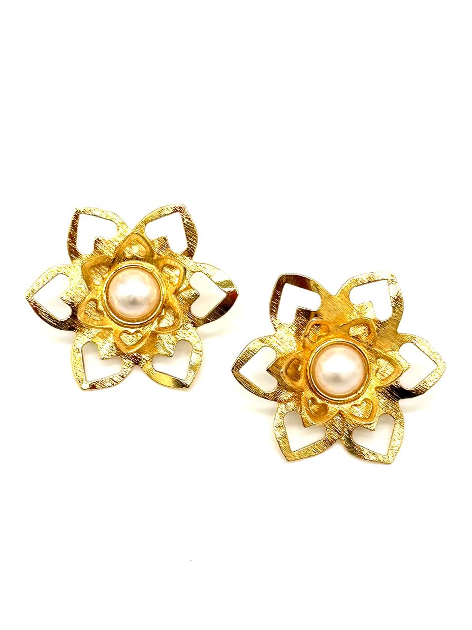 ARETES FLOR DOBLE BRONCE ORO