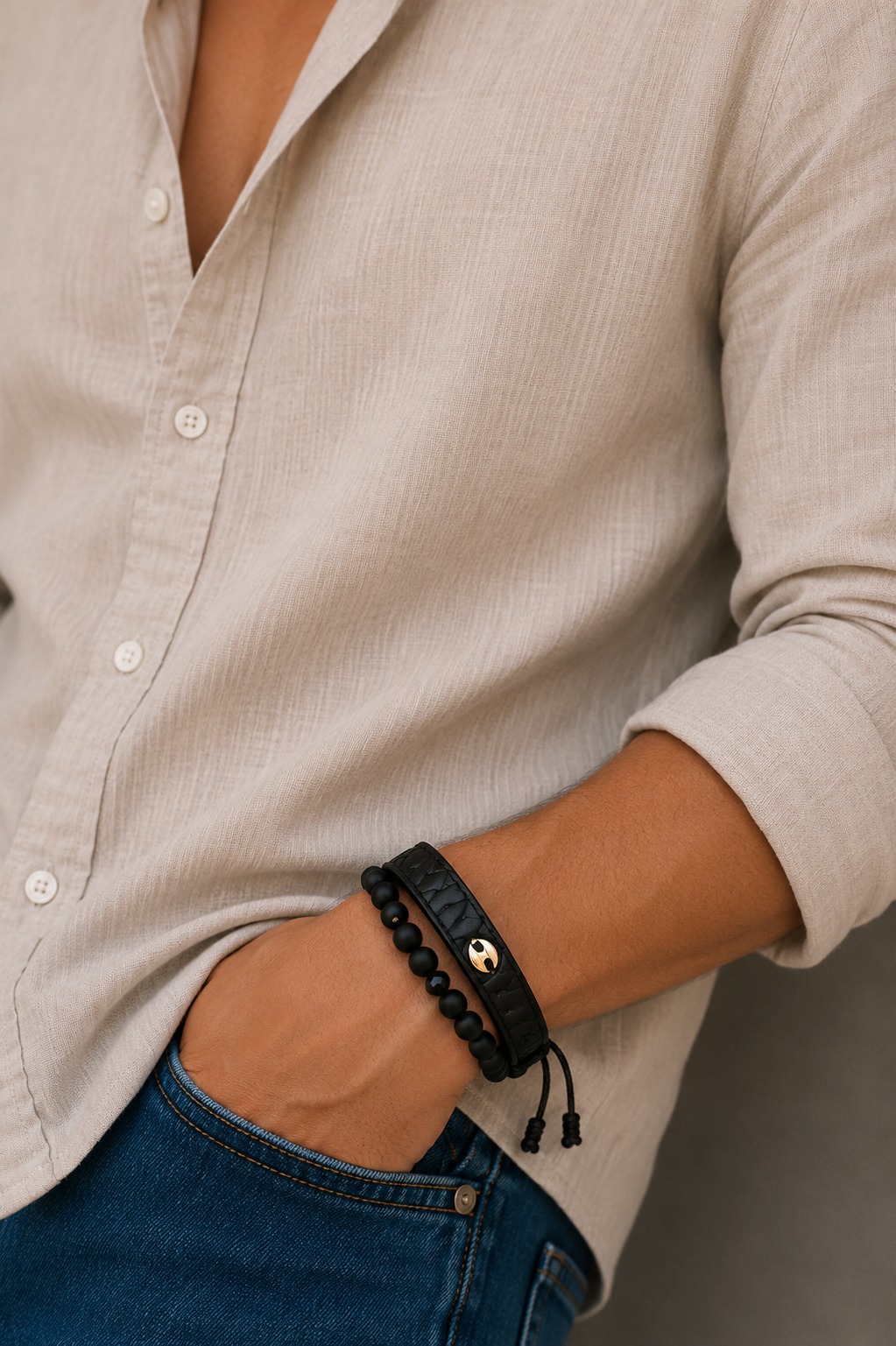 PULSERA CHAROLADA CUERO RODIO