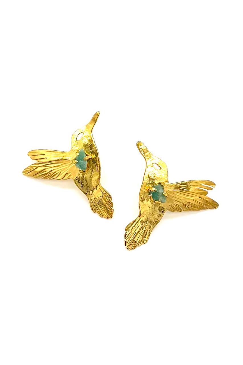 ARETES COLIBRÍ BRONCE ORO MURRALLA ESMERALDA