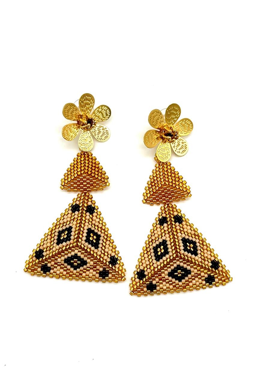 ARETES FLOR BRONCE ORO TRIÁNGULO MIYUKI