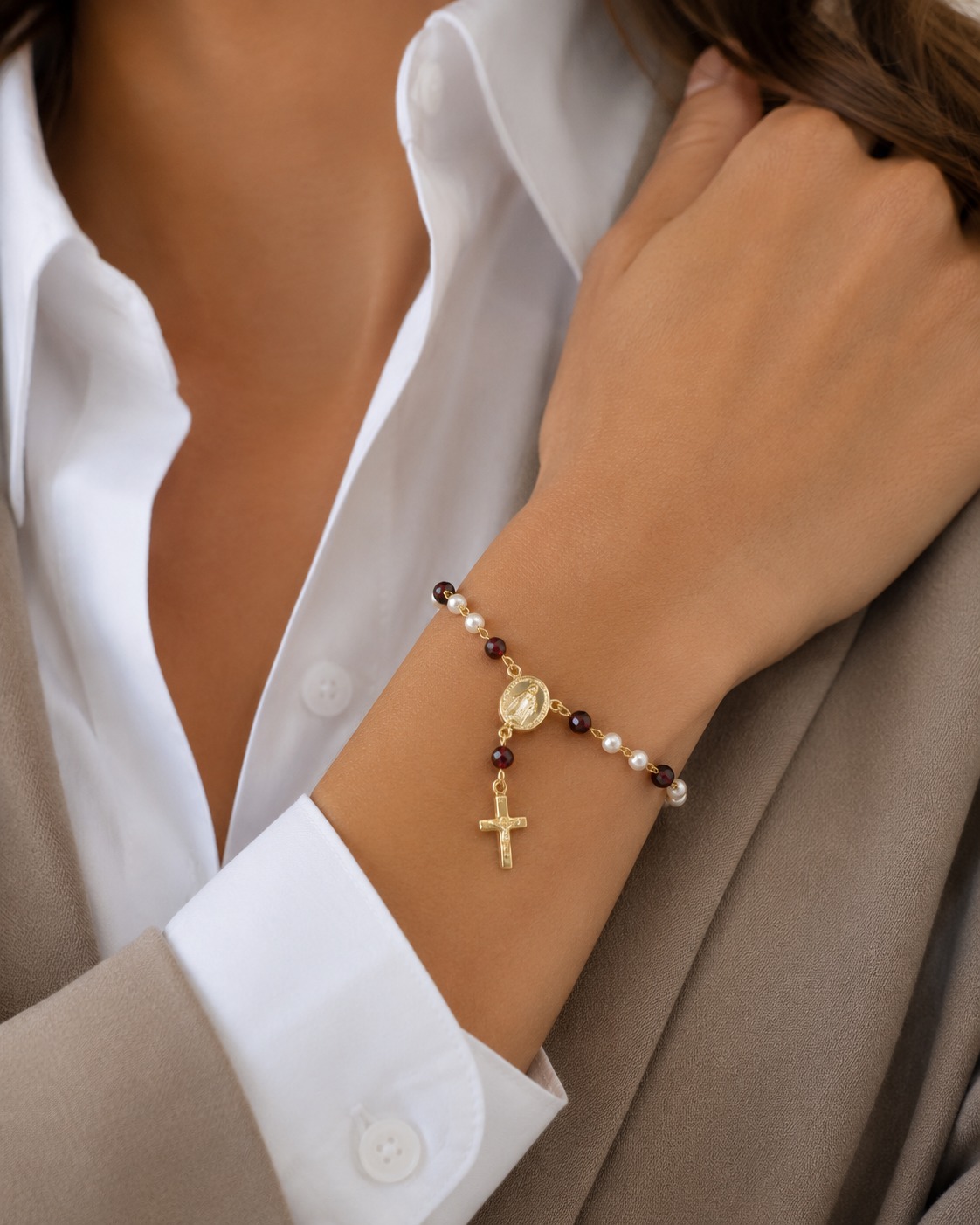 PULSERA DENARIO PERLA POLVO NÁCAR