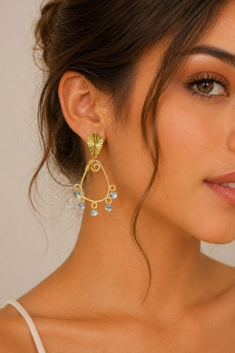 ARETES BRONCE ORO CRISTAL CRY BLUE
