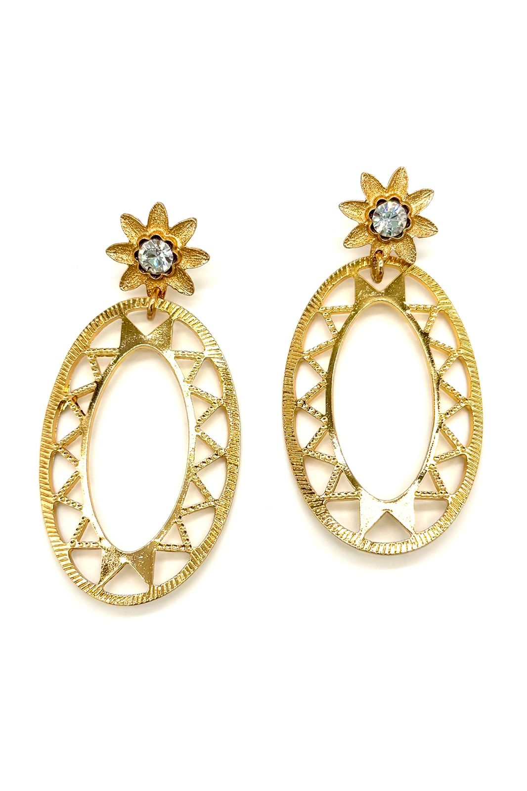 ARETES FLOR CRISTAL SAMAC BAÑO 24K