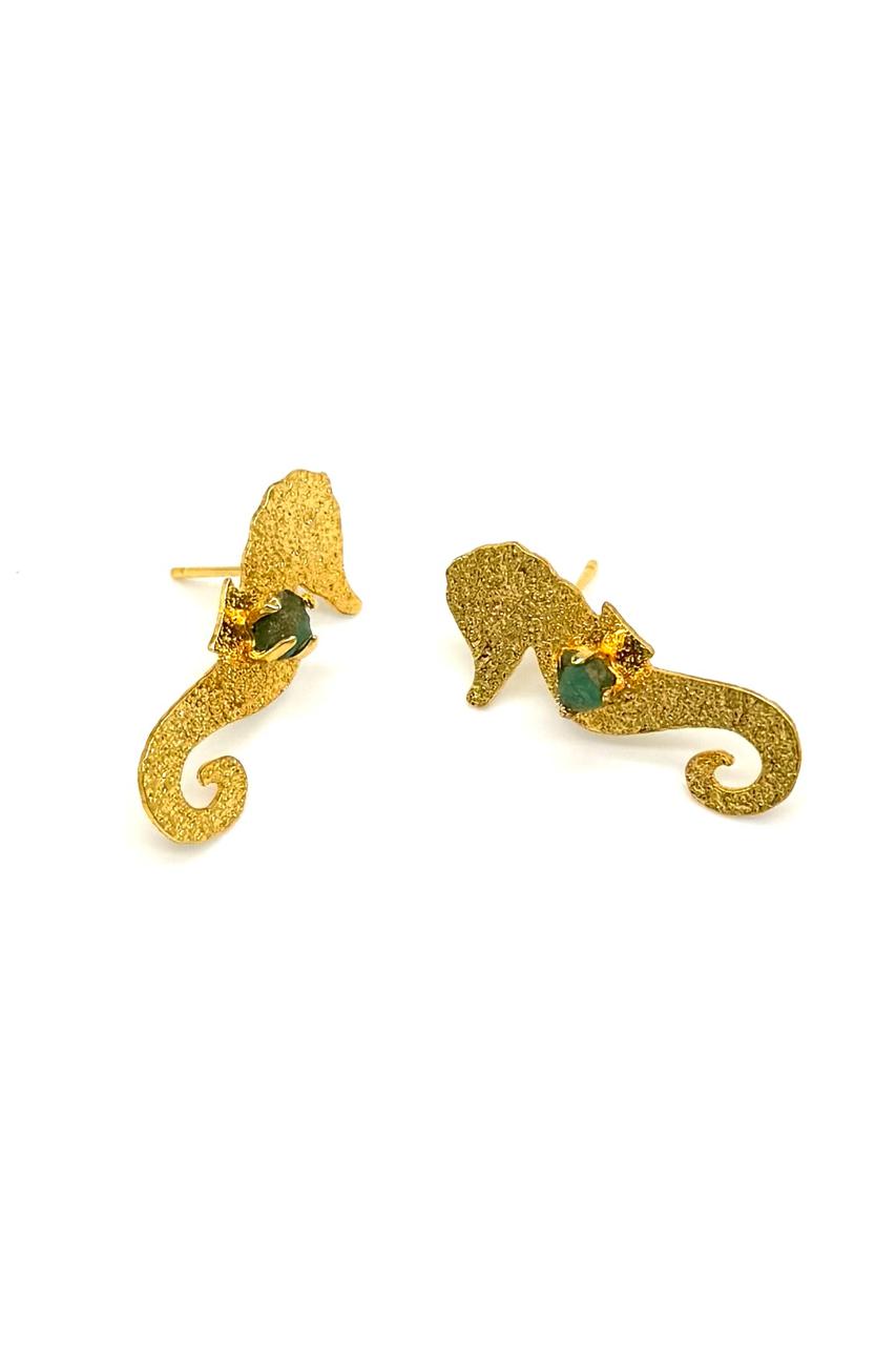 ARETES CABALLITO DE MAR MURRALLA ESMERALDA BRONCE ORO