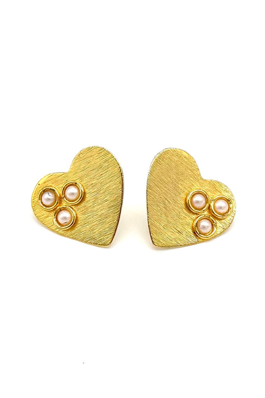 ARETE PERLA CORAZÓN BRONCE ORO