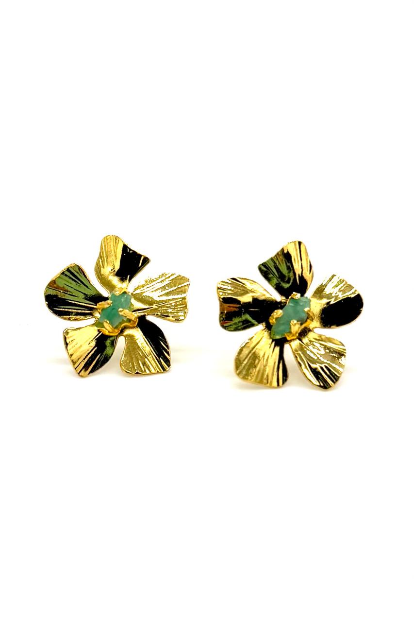 ARETES KARINA BRONCE ORO MURRALLA ESMERALDA