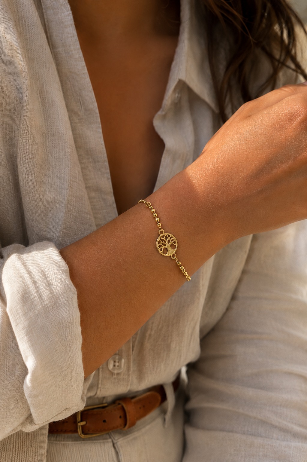 PULSERA ÁRBOL DE LA VIDA ORO LAMINADO 18K