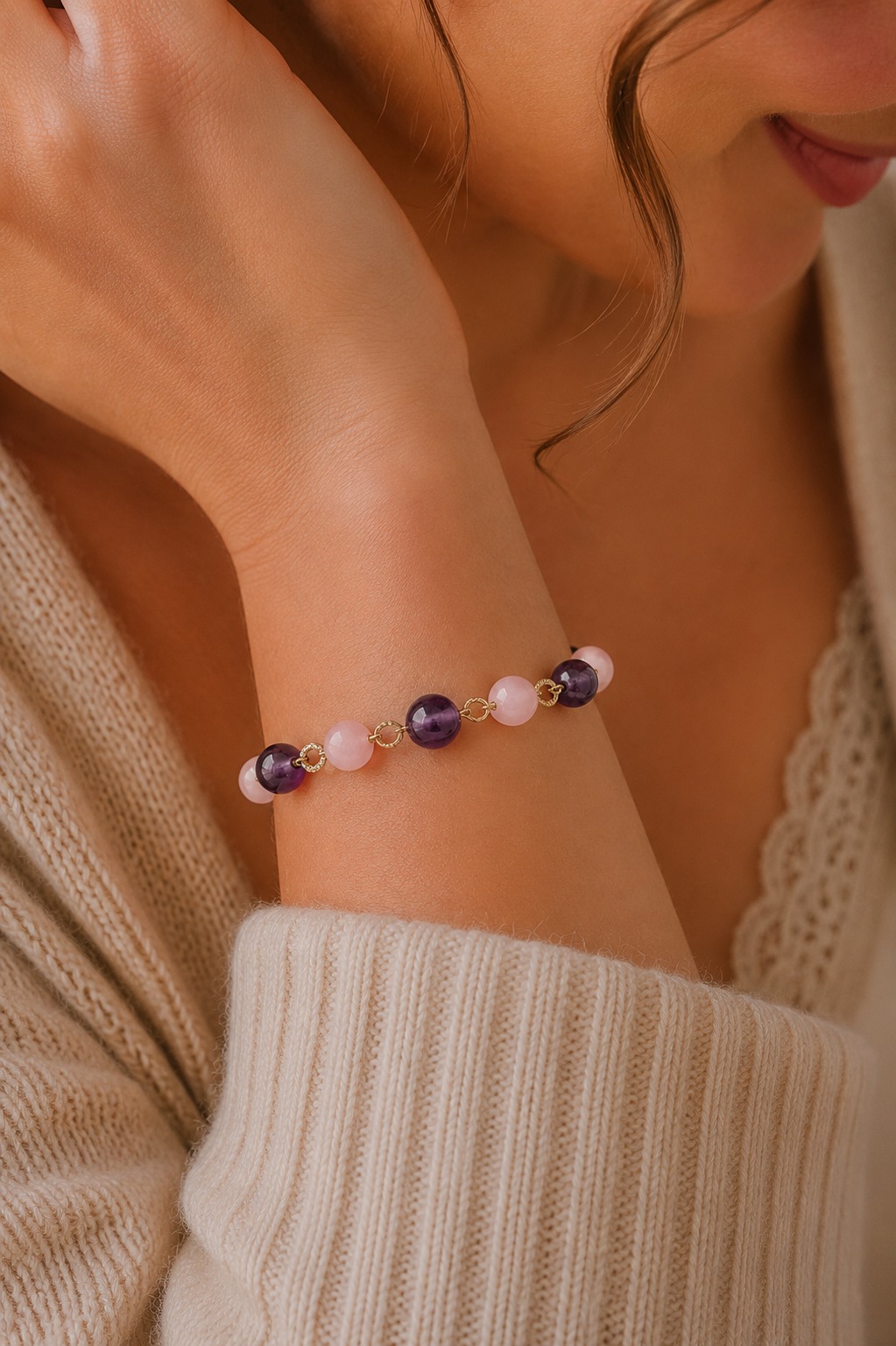 PULSERA CUARZO ROSADO AMATISTA