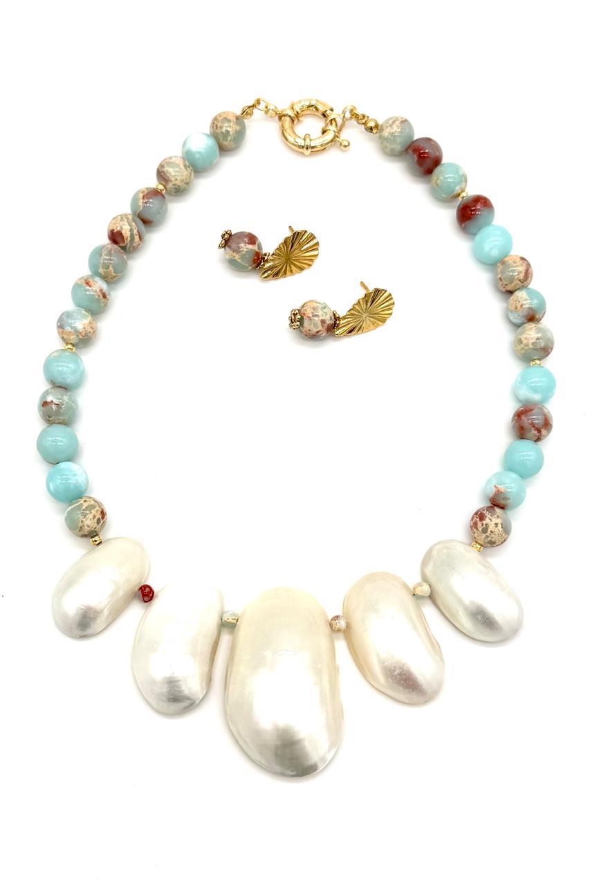 COLLAR NÁCAR JASPE PIEL SERPIENTE