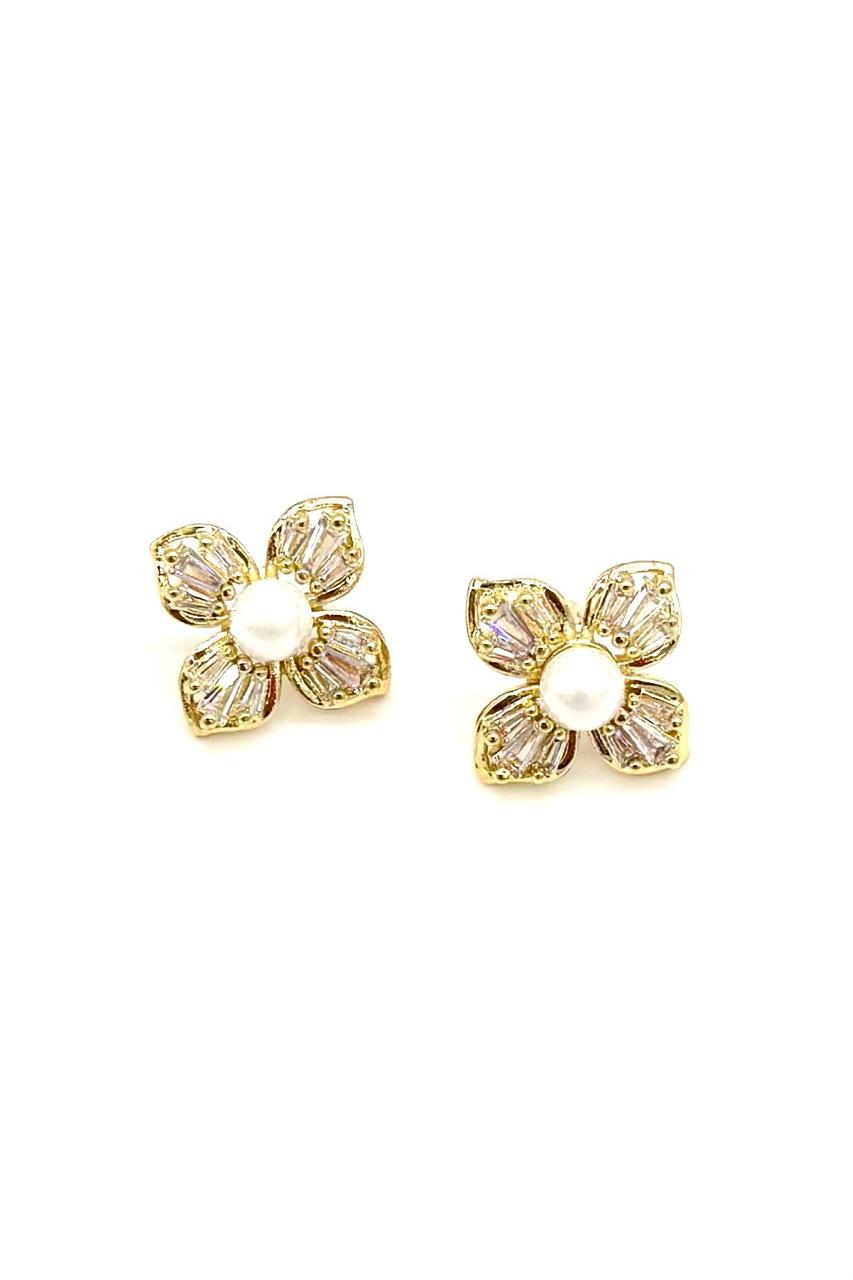 ARETES FLOR ZIRCÓN PERLA