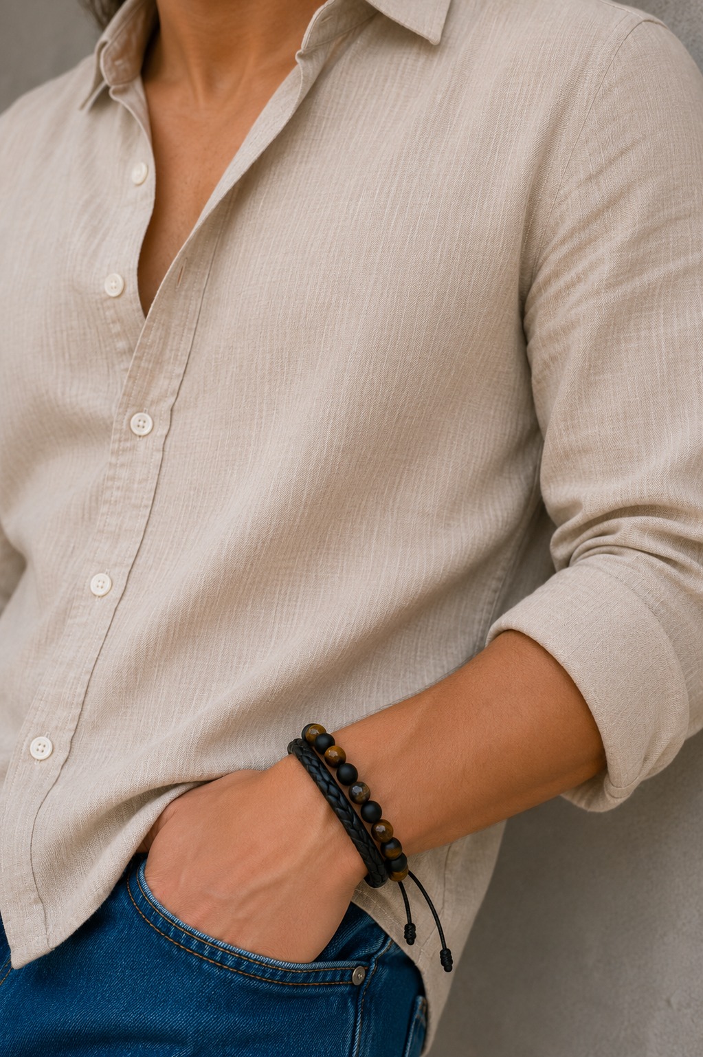 PULSERA DOBLE OJO TIGRE CUERO
